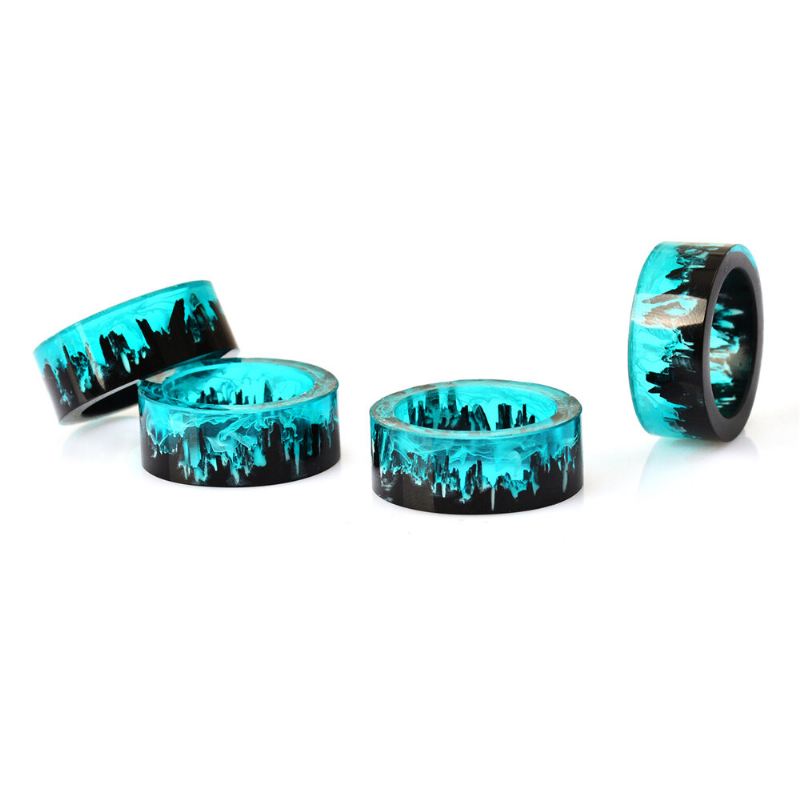 Time Gem Epoksisormus Tee Itse Käsintehty Mustemaalaus Magic Forest Resin Ring Unisex