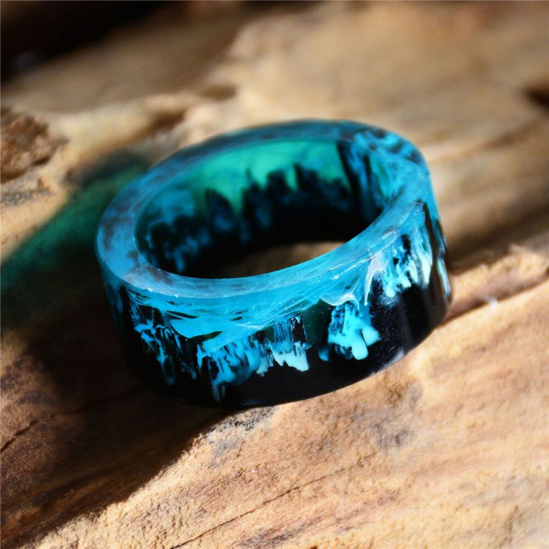 Time Gem Epoksisormus Tee Itse Käsintehty Mustemaalaus Magic Forest Resin Ring Unisex