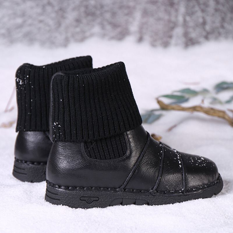 Lehmännahkainen Nahka Tikkaus Lämmin Vuori Slip-on Litteät Kengät Snow Lyhyet Saappaat