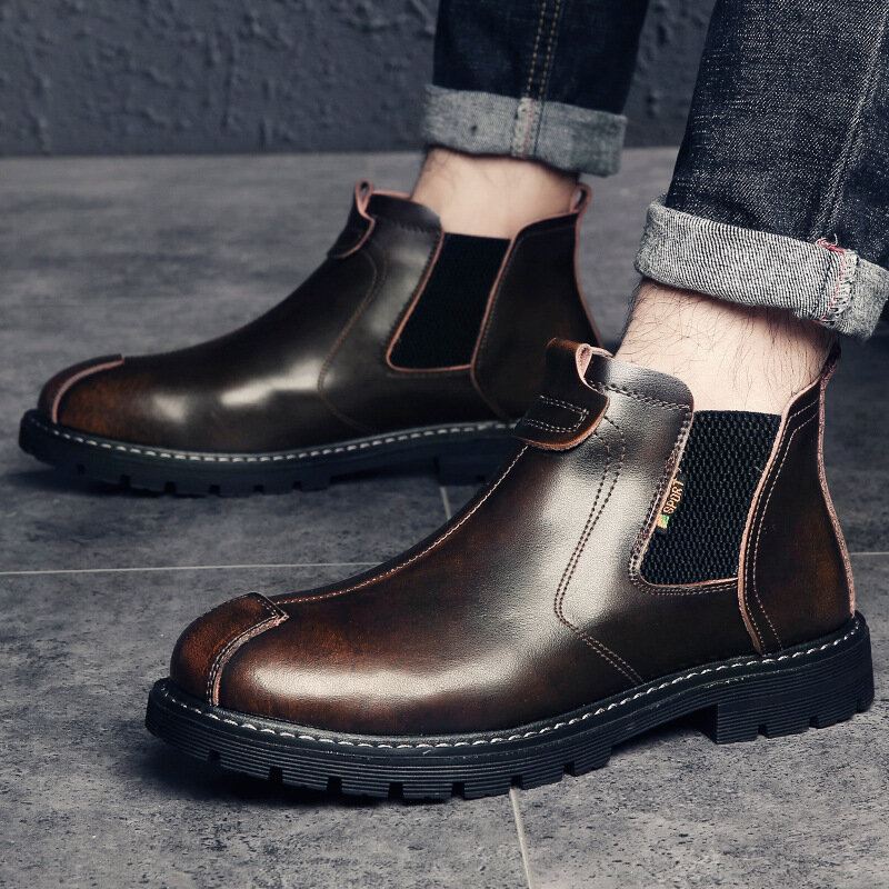 Miesten Aitoa Nahkaa Liukastumista Estävä Plus Samettilämpimät Chelsea Boots Martin Boots