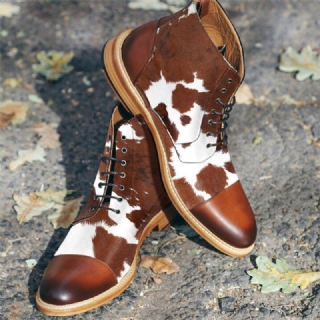 Miesten Cow Spot Printed Cap Toe Mukavat Nilkkasaappaat