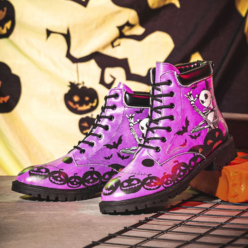 Miesten Nahka Halloween Hauska Printing Pehmeä Pohja Mukava Pyöreä Toe Rento Martin Boots