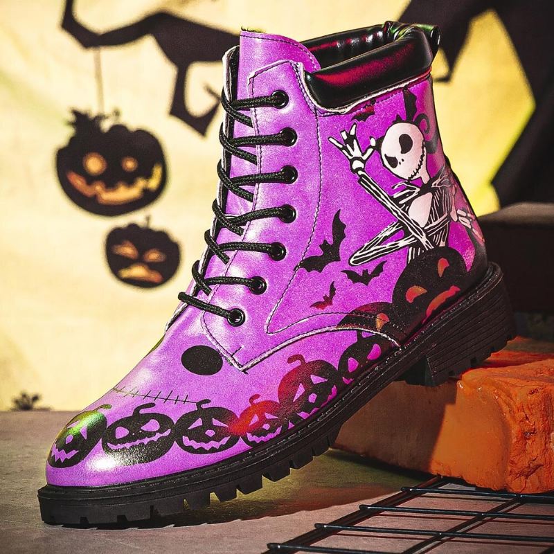 Miesten Nahka Halloween Hauska Printing Pehmeä Pohja Mukava Pyöreä Toe Rento Martin Boots