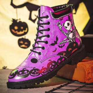 Miesten Nahka Halloween Hauska Printing Pehmeä Pohja Mukava Pyöreä Toe Rento Martin Boots