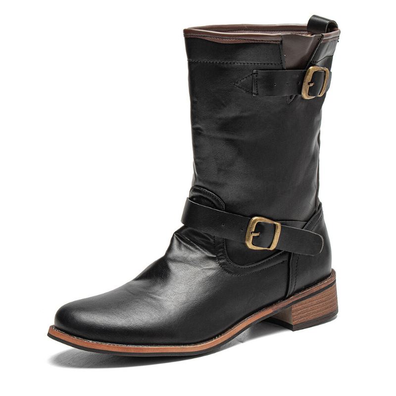 Miesten Nahka Retro Pyöreä Toe Liukumaton Mukava Luistaa Päälle Solid Casual Martin Boots