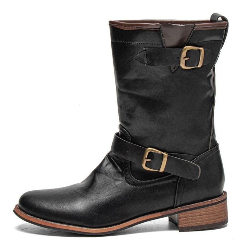 Miesten Nahka Retro Pyöreä Toe Liukumaton Mukava Luistaa Päälle Solid Casual Martin Boots