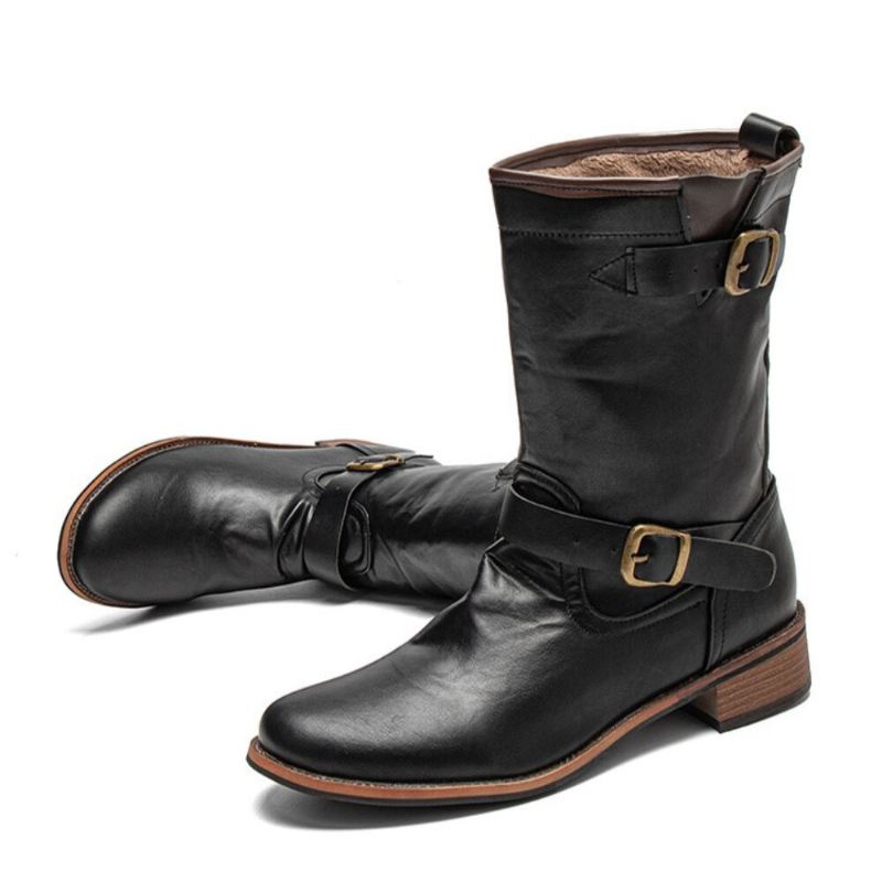 Miesten Nahka Retro Pyöreä Toe Liukumaton Mukava Luistaa Päälle Solid Casual Martin Boots