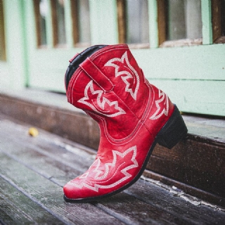 Naisten Folkway-kukkakirjailoidut Paksut Heel-slip-on Lyhyet Cowboysaappaat