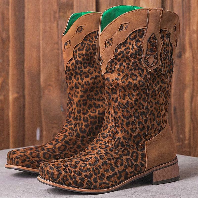 Naisten Isokokoiset Retro Etniset Mukavat Neliömäiset Leopard Cowboysaappaat