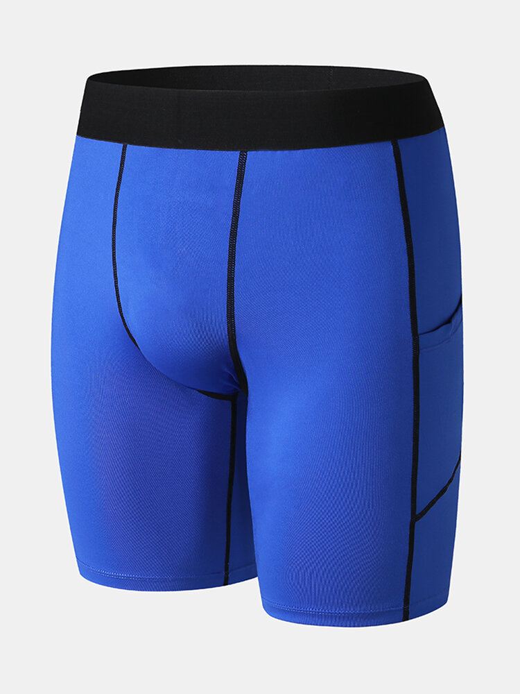 Miesten Stretch Slim Sport Quick Dry Pocket Vyötäröllä Hengittävät Ohuet Fitness Shortsit