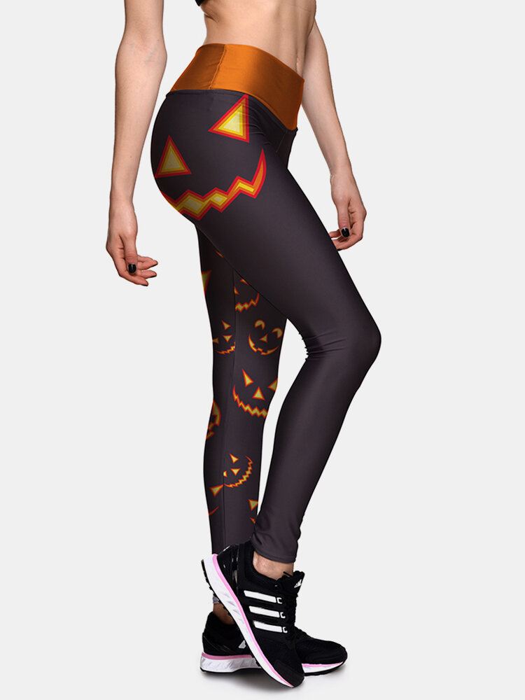 Naisten Halloween Side Pumpkin Print High Waist Slim Sport Pants