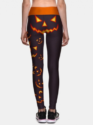 Naisten Halloween Side Pumpkin Print High Waist Slim Sport Pants