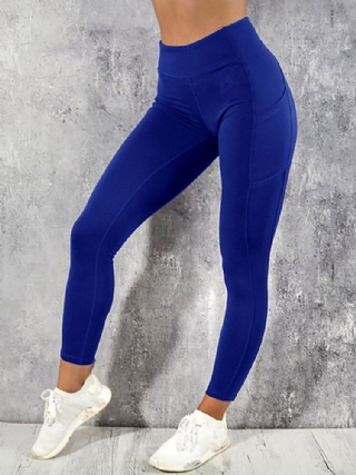 Naisten Yksiväriset Pocket Yoga Sport Bodycon-leggingsit