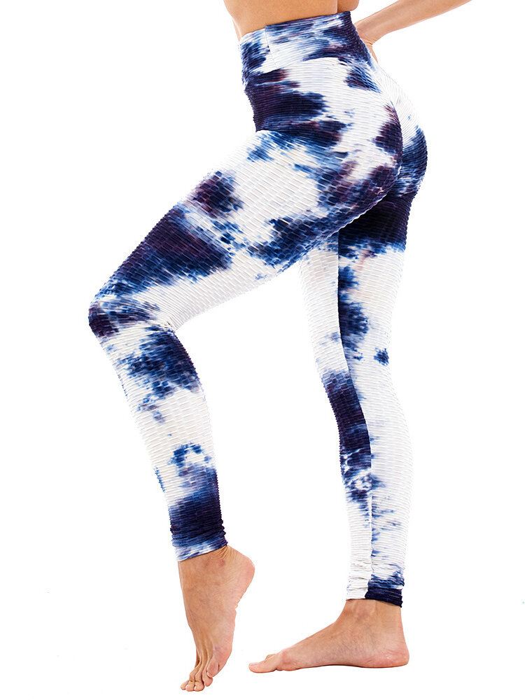 Tie-dye Random Print Korkea Vyötärö Slim Sport Jooga Rennot Leggingsit Naisille