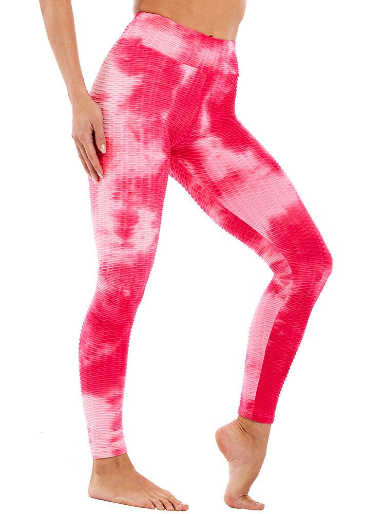 Tie-dye Random Print Korkea Vyötärö Slim Sport Jooga Rennot Leggingsit Naisille