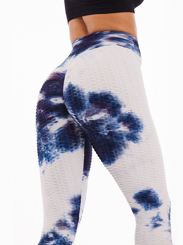 Tie-dye Random Print Korkea Vyötärö Slim Sport Jooga Rennot Leggingsit Naisille