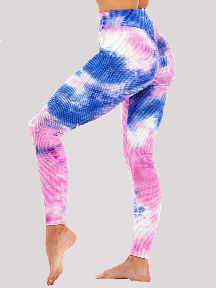 Tie-dye Random Print Korkea Vyötärö Slim Sport Jooga Rennot Leggingsit Naisille