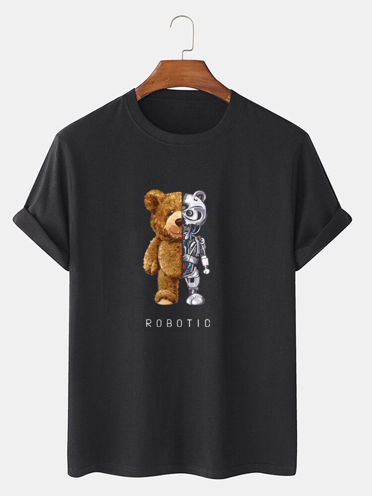 Miesten 100 % Cotton Bear Graphics Lyhythihainen T-paita