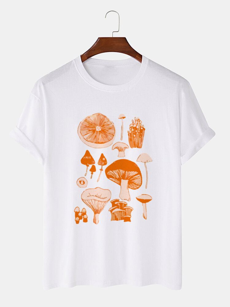 Miesten 100 % Puuvilla Vintage Mushroom Print O-pääntie Lyhythihainen Rento T-paita