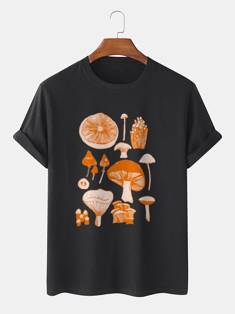 Miesten 100 % Puuvilla Vintage Mushroom Print O-pääntie Lyhythihainen Rento T-paita