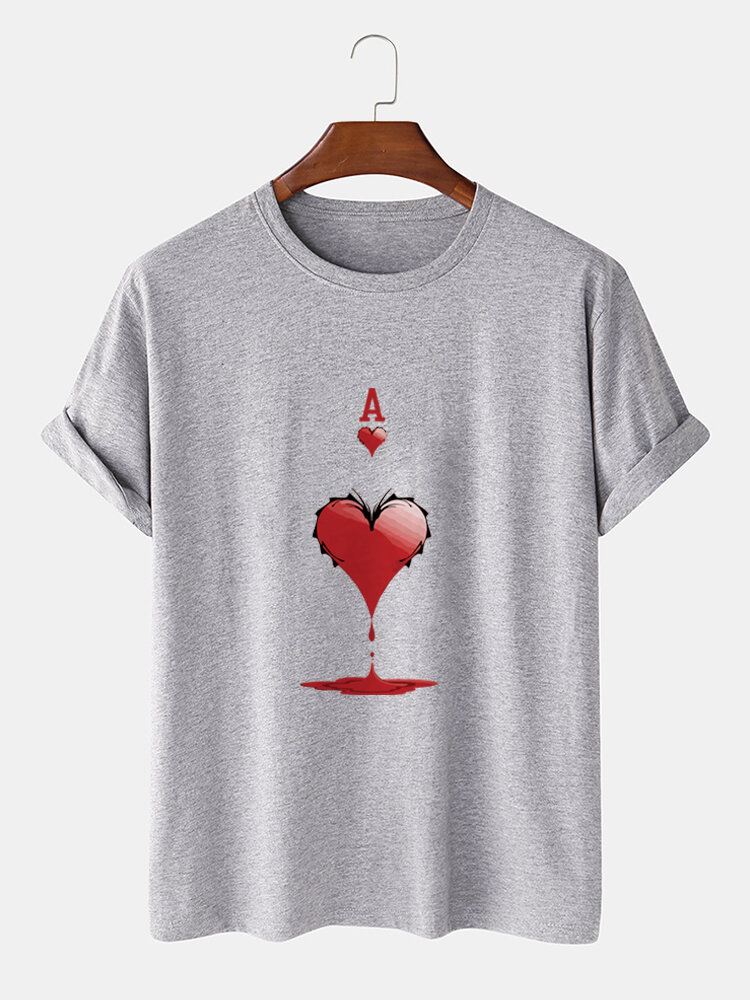 Miesten 100 % Puuvillaa Ace Of Hearts Poker Print Lyhythihaiset T-paidat