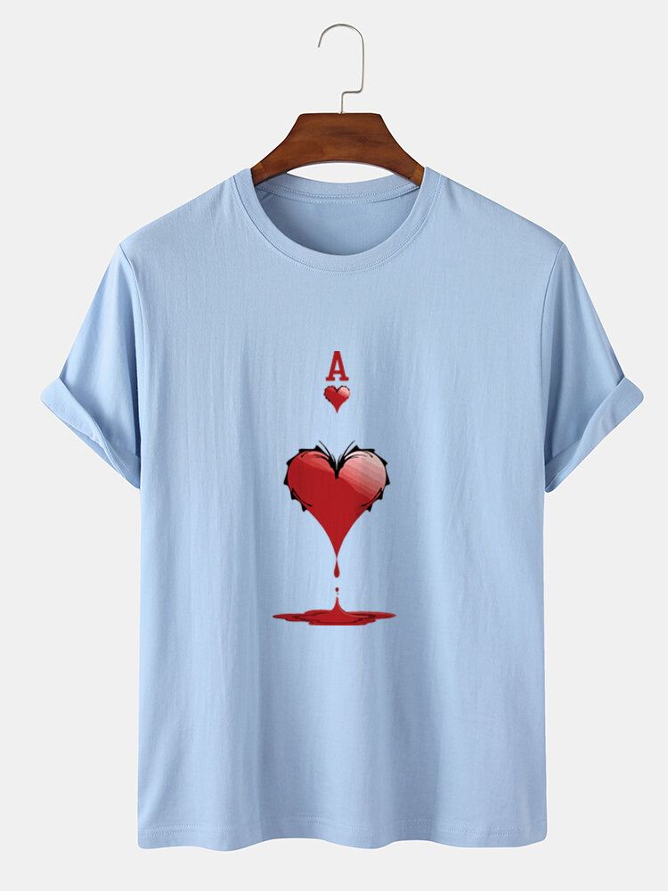 Miesten 100 % Puuvillaa Ace Of Hearts Poker Print Lyhythihaiset T-paidat