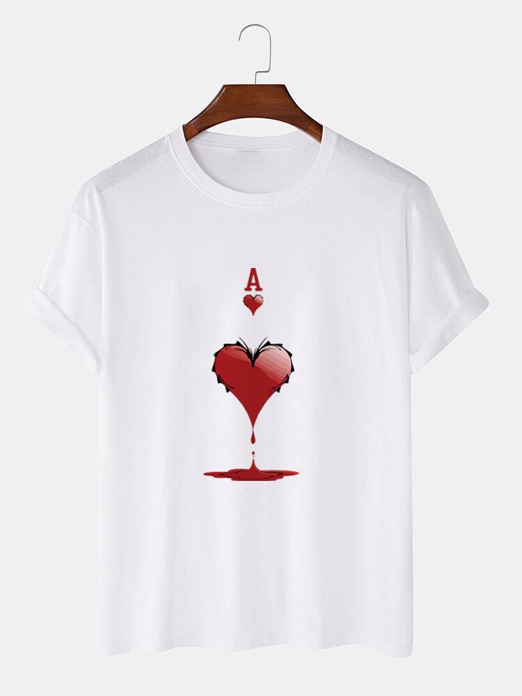 Miesten 100 % Puuvillaa Ace Of Hearts Poker Print Lyhythihaiset T-paidat