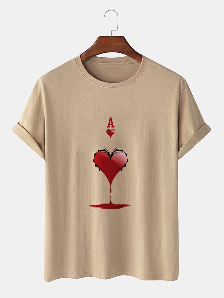 Miesten 100 % Puuvillaa Ace Of Hearts Poker Print Lyhythihaiset T-paidat