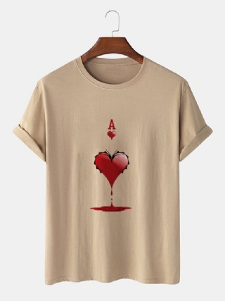 Miesten 100 % Puuvillaa Ace Of Hearts Poker Print Lyhythihaiset T-paidat