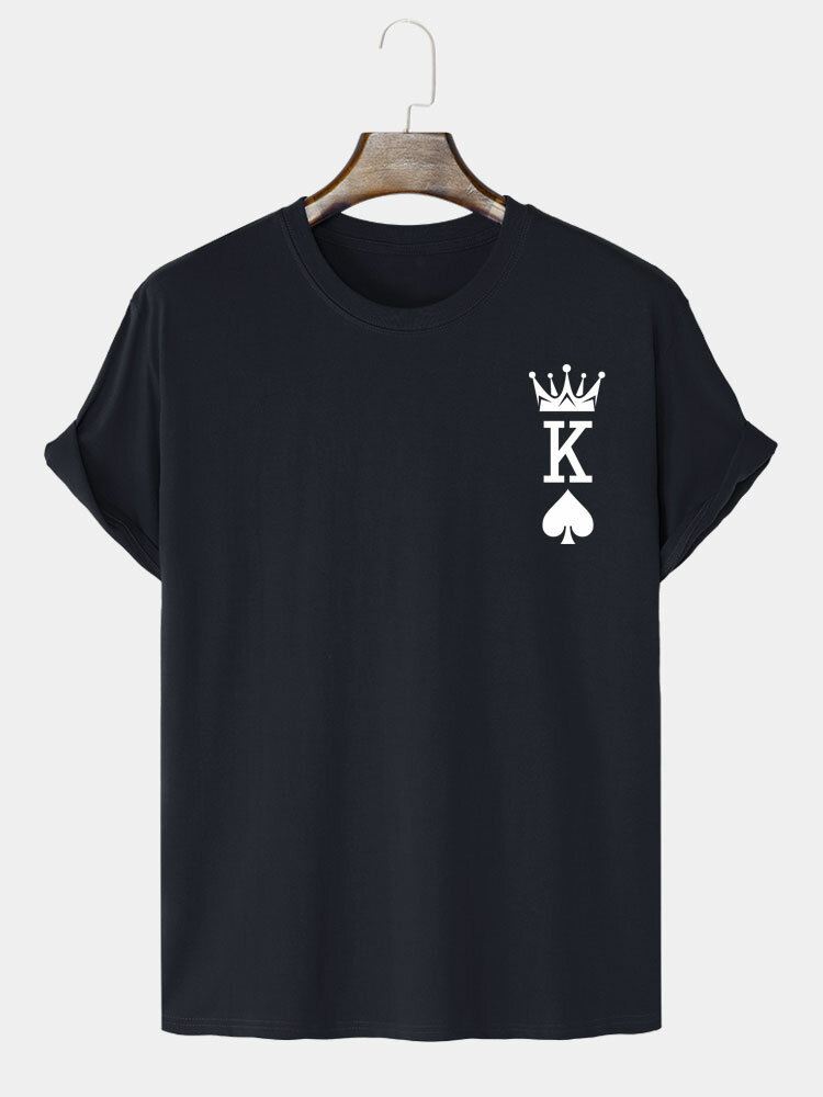 Miesten 100 % Puuvillaa Crown King Of Spades Poker Print T-paidat