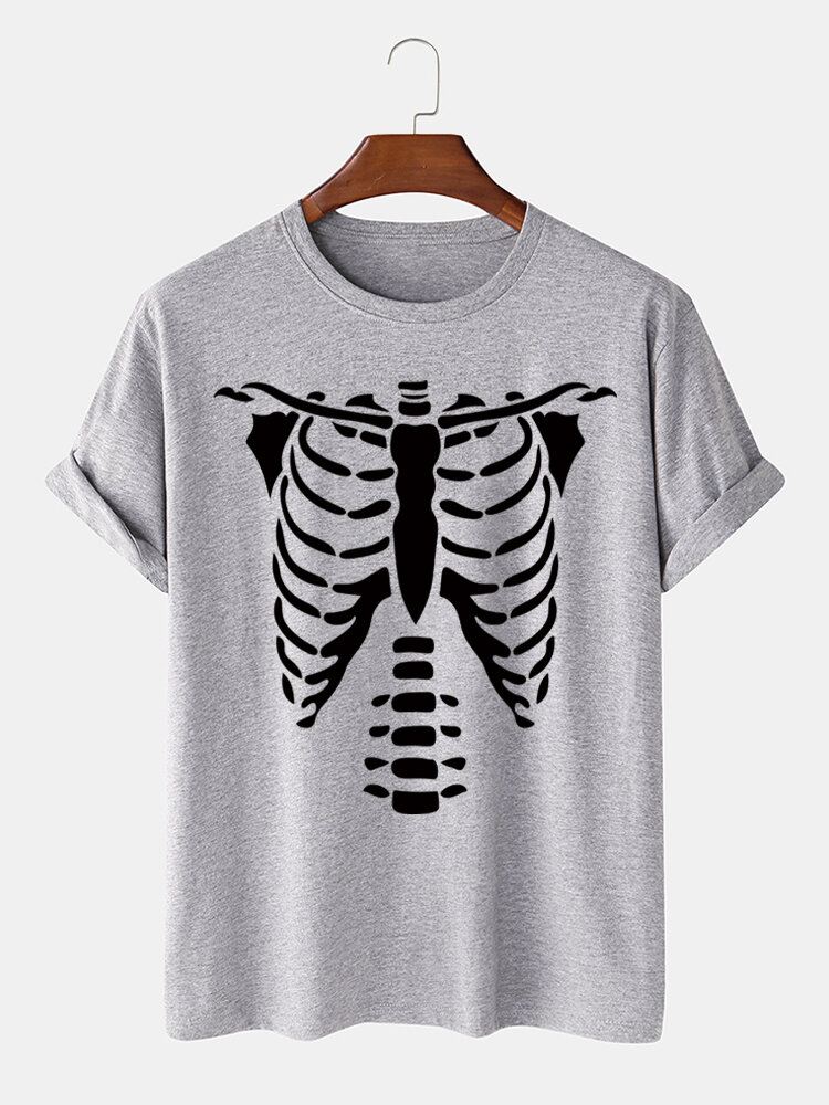 Miesten 100 % Puuvillaa Halloween Skeleton Bones Painettu T-paita