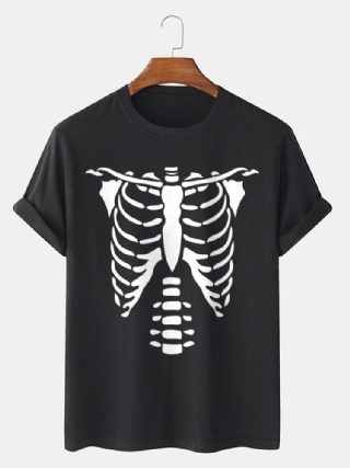 Miesten 100 % Puuvillaa Halloween Skeleton Bones Painettu T-paita