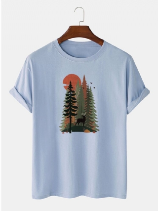 Miesten 100 % Puuvillaa Metsäpeuramaalausprintti Lyhythihainen Rento T-paita