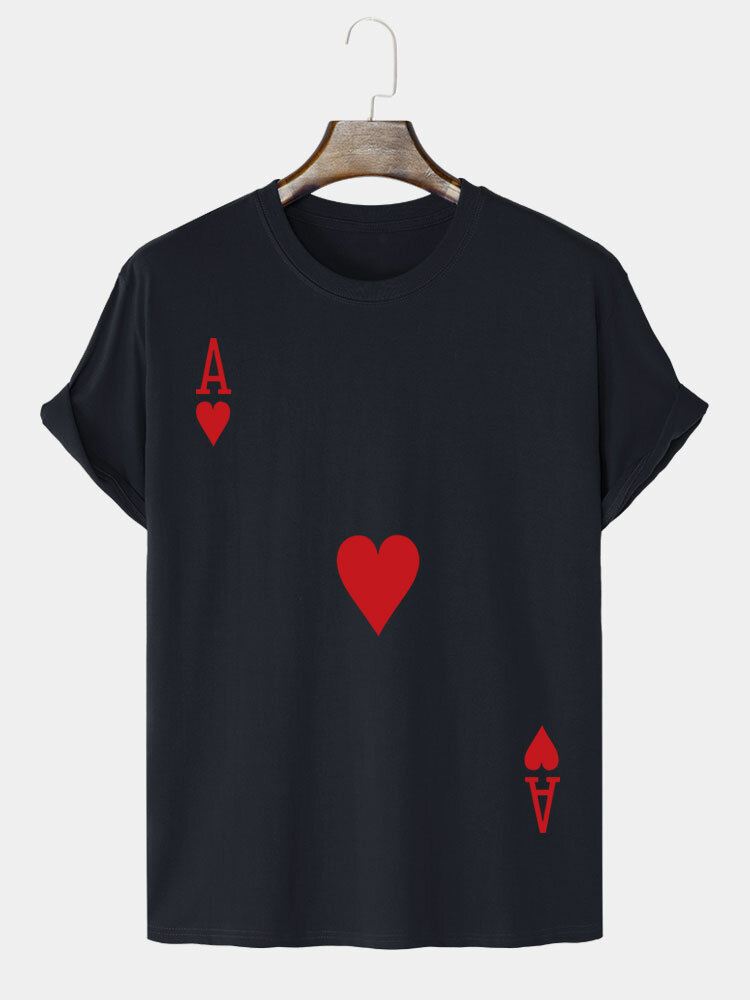 Miesten 100 % Puuvillaa Pokeri Ace Of Hearts Print Casual T-paidat