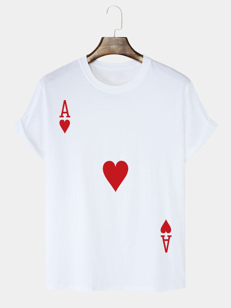 Miesten 100 % Puuvillaa Pokeri Ace Of Hearts Print Casual T-paidat