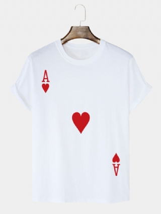 Miesten 100 % Puuvillaa Pokeri Ace Of Hearts Print Casual T-paidat