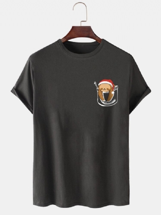 Miesten 100 % Puuvillainen Christmas Bear O-kaula Yksivärinen Ohut T-paita