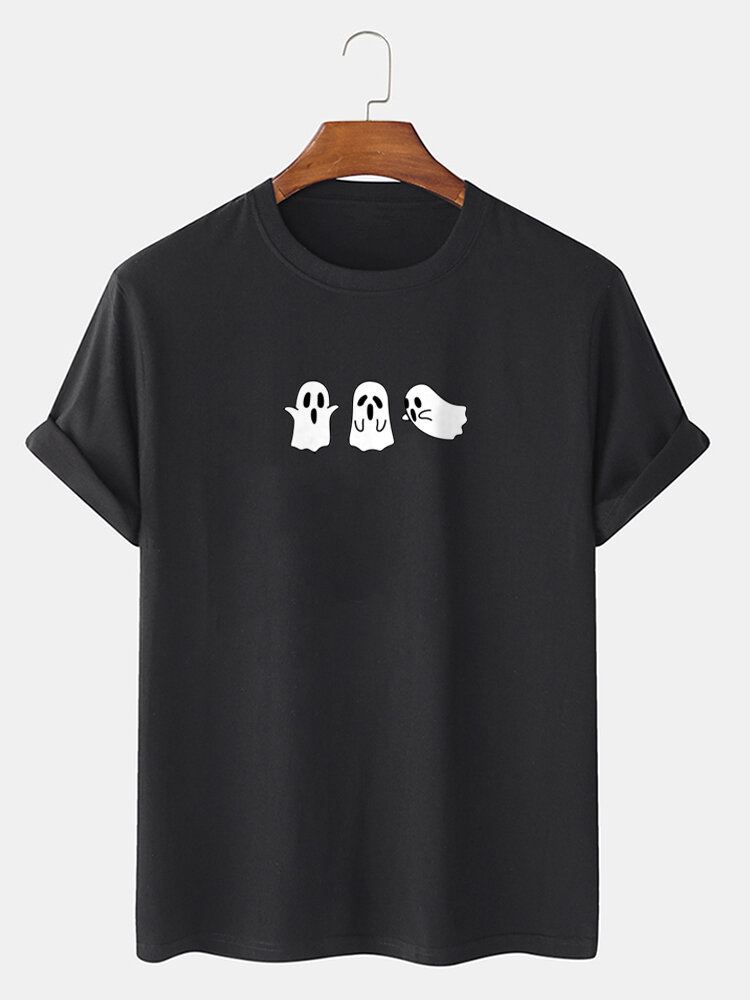 Miesten 100 % Puuvillasta Valmistettu Sarjakuva Ghost Printing Funny T-paita