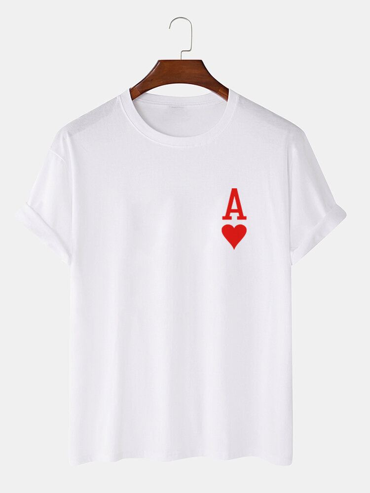 Miesten Ace Of Hearts Poker Print 100 % Puuvillaa Lyhythihaiset T-paidat