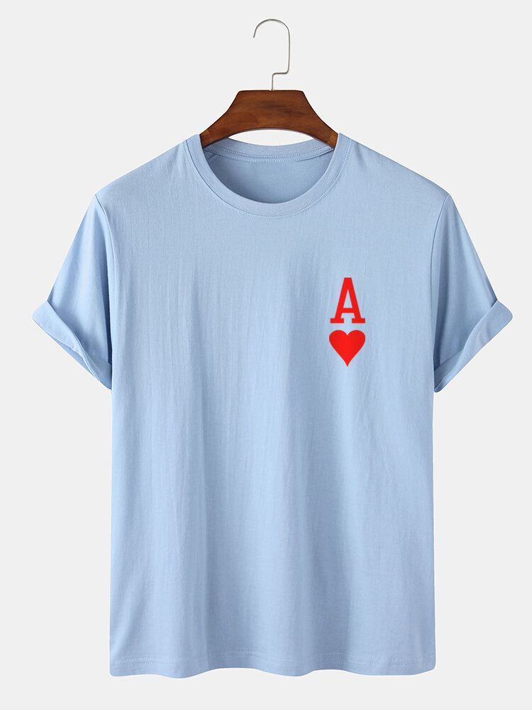 Miesten Ace Of Hearts Poker Print 100 % Puuvillaa Lyhythihaiset T-paidat