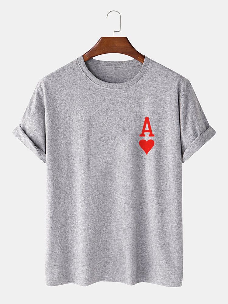 Miesten Ace Of Hearts Poker Print 100 % Puuvillaa Lyhythihaiset T-paidat