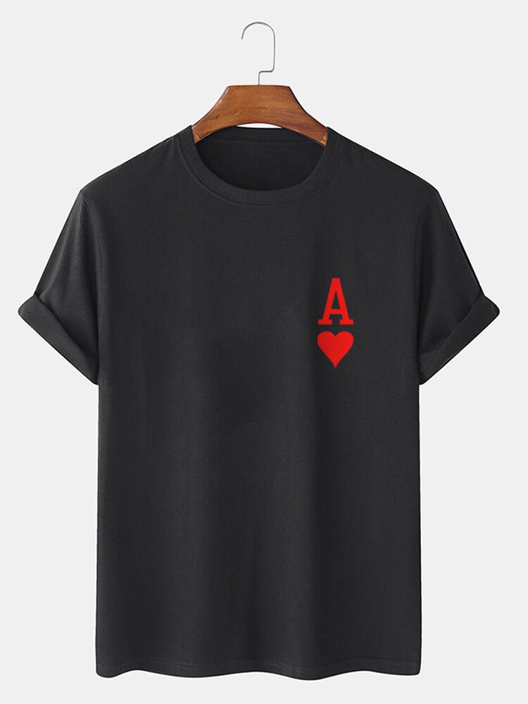 Miesten Ace Of Hearts Poker Print 100 % Puuvillaa Lyhythihaiset T-paidat