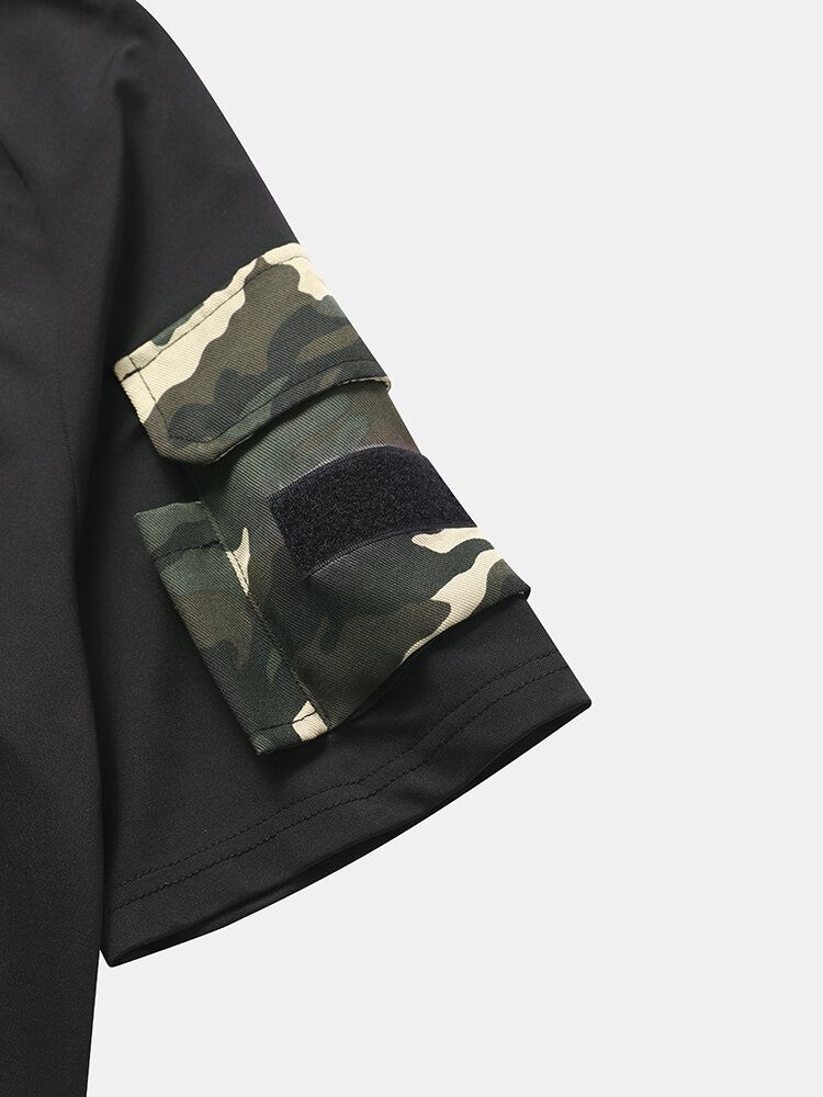 Miesten Camo Double Pocket Velcros Yksityiskohdat Rento Ihoystävällinen Lyhythihainen T-paita