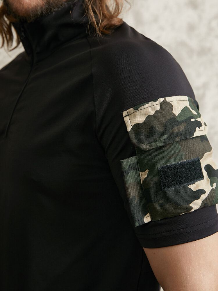 Miesten Camo Double Pocket Velcros Yksityiskohdat Rento Ihoystävällinen Lyhythihainen T-paita