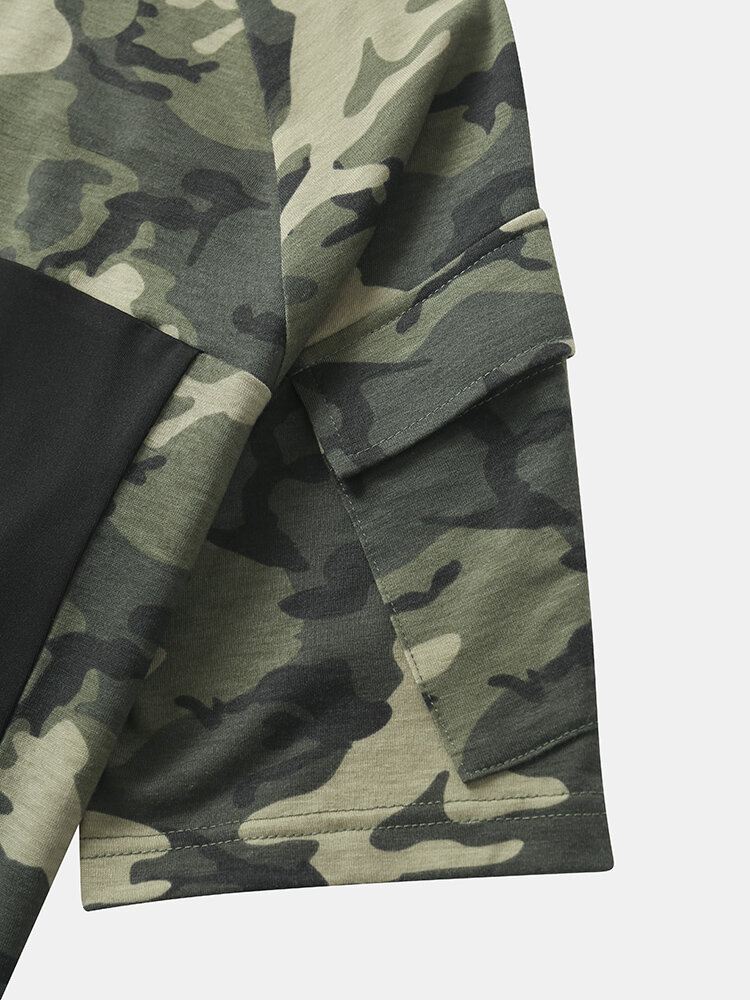 Miesten Camo Print Patchwork Edessä Vetoketju Ihoystävällinen Lyhythihainen Rento T-paita