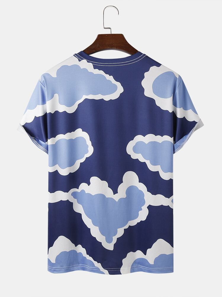 Miesten Cloud Print-kauluksiset Löysät Loma-t-paidat