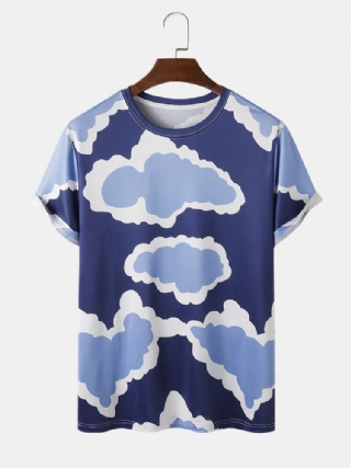 Miesten Cloud Print-kauluksiset Löysät Loma-t-paidat