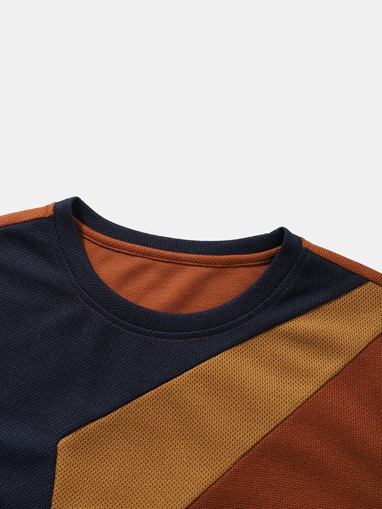 Miesten Colour Block Veins Crew Neck Casual T-paidat