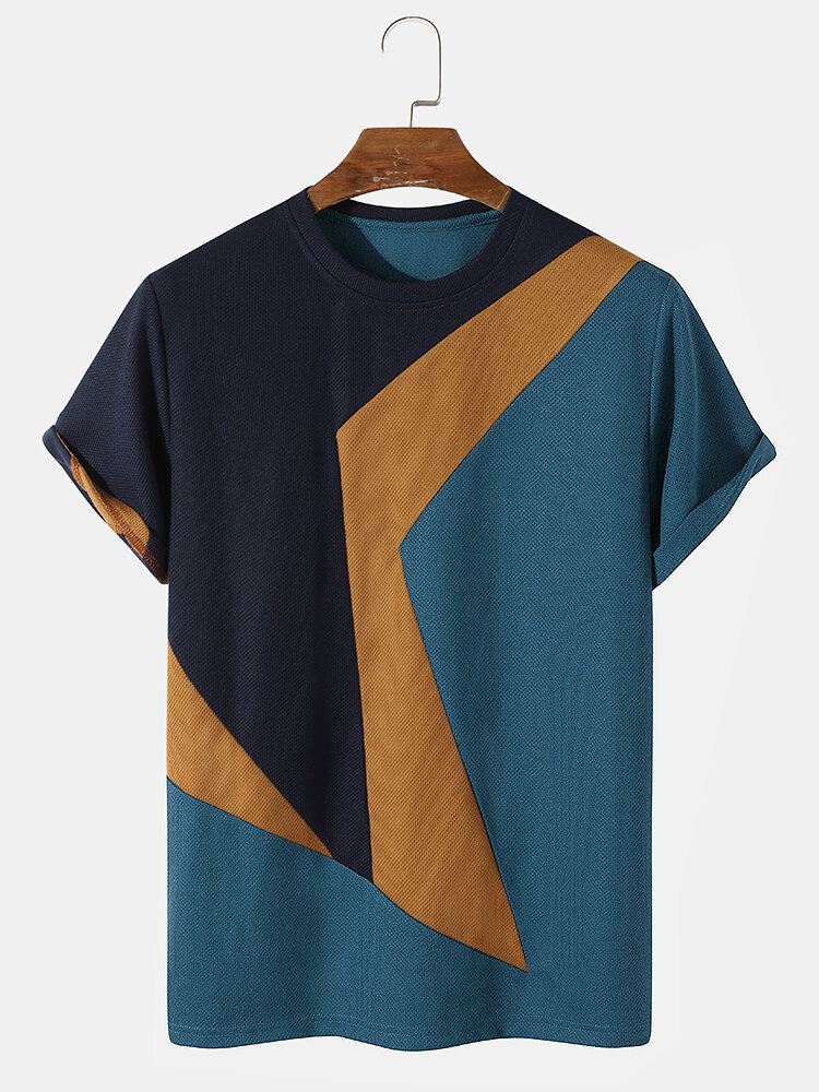 Miesten Colour Block Veins Crew Neck Casual T-paidat