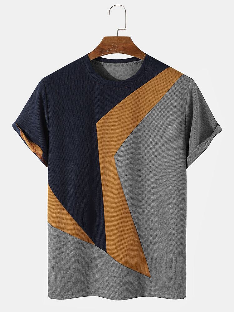 Miesten Colour Block Veins Crew Neck Casual T-paidat